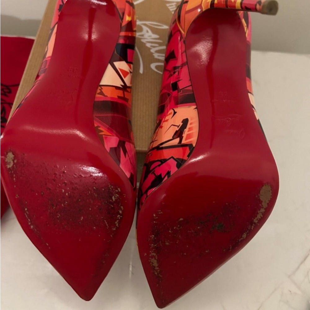 Christian Louboutin Pigalle Follies 100 Pat Metrograf Multicolor Graphic Heels - Picture 7 of 11